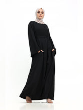 Womens Black Wide Sleeve Plain Abaya for Umrah Hajj Casualwear